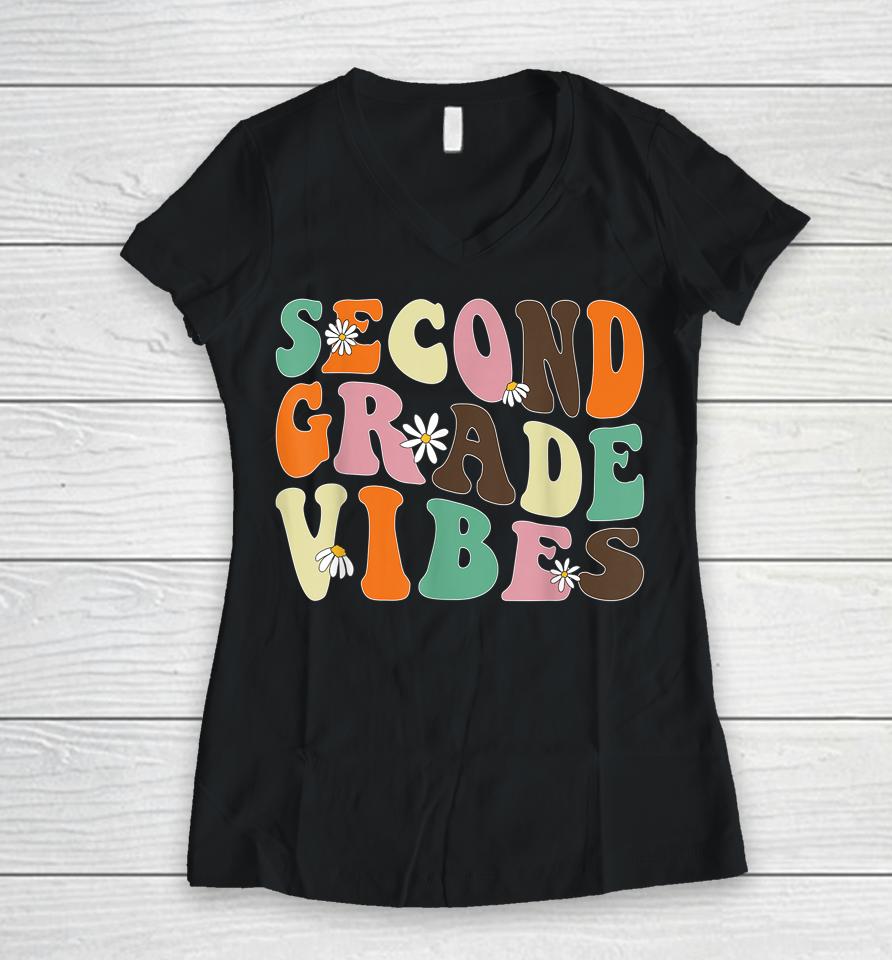 Second Grade Vibes 2Nd Grade Team Teacher Student School Women V-Neck T-Shirt