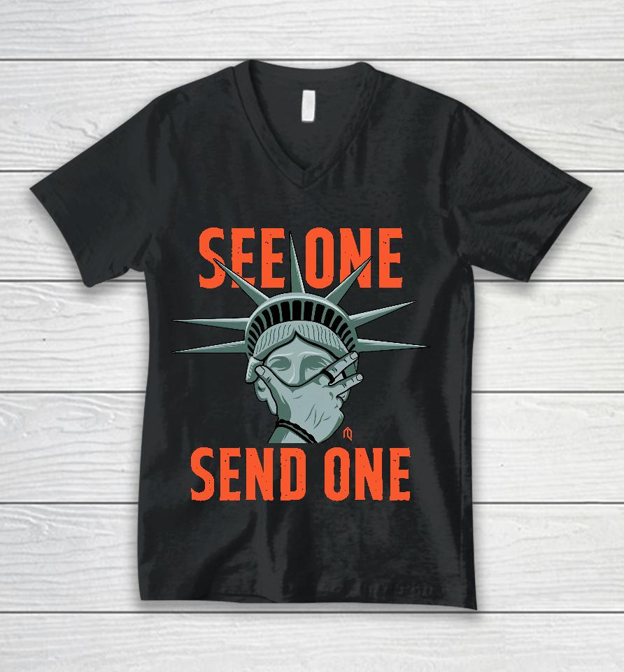 See One Send One Unisex V-Neck T-Shirt