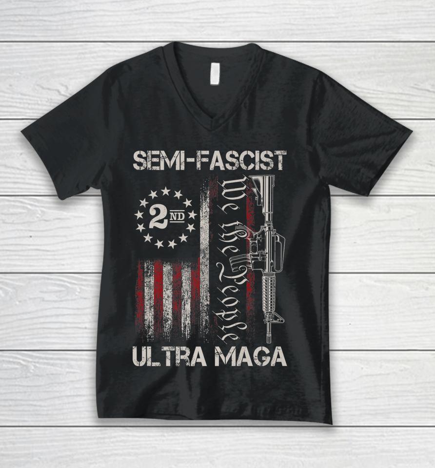 Semi-Fascist Ultra Maga Political Humor Biden Quotes Us Flag Unisex V-Neck T-Shirt