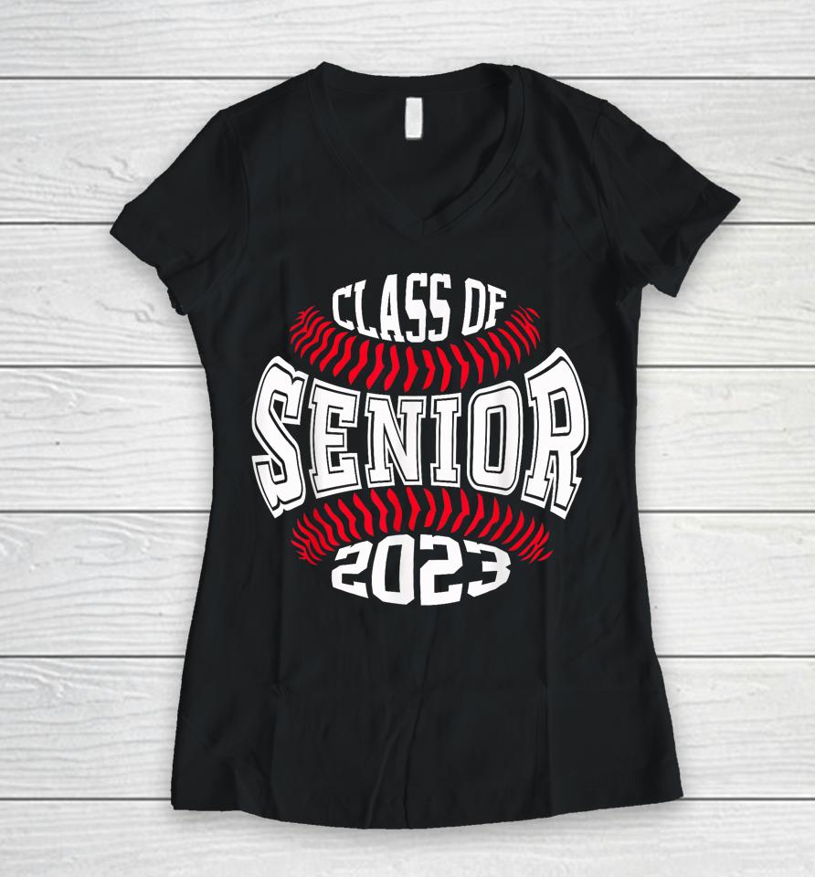 Senior 2023 Baseball Player Class Of 2023 Graduate Mom Boys Women V-Neck T-Shirt
