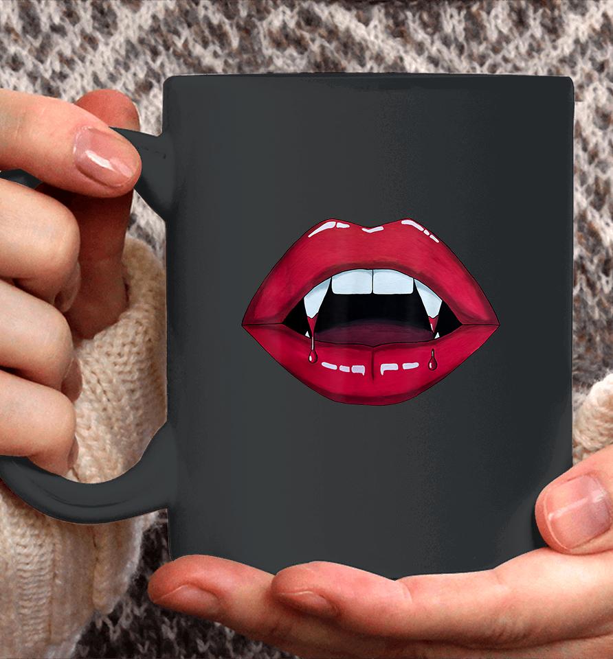 Sexy Woman Vampire Mouth Blood Fangs Teeth Bright Red Lips Coffee Mug