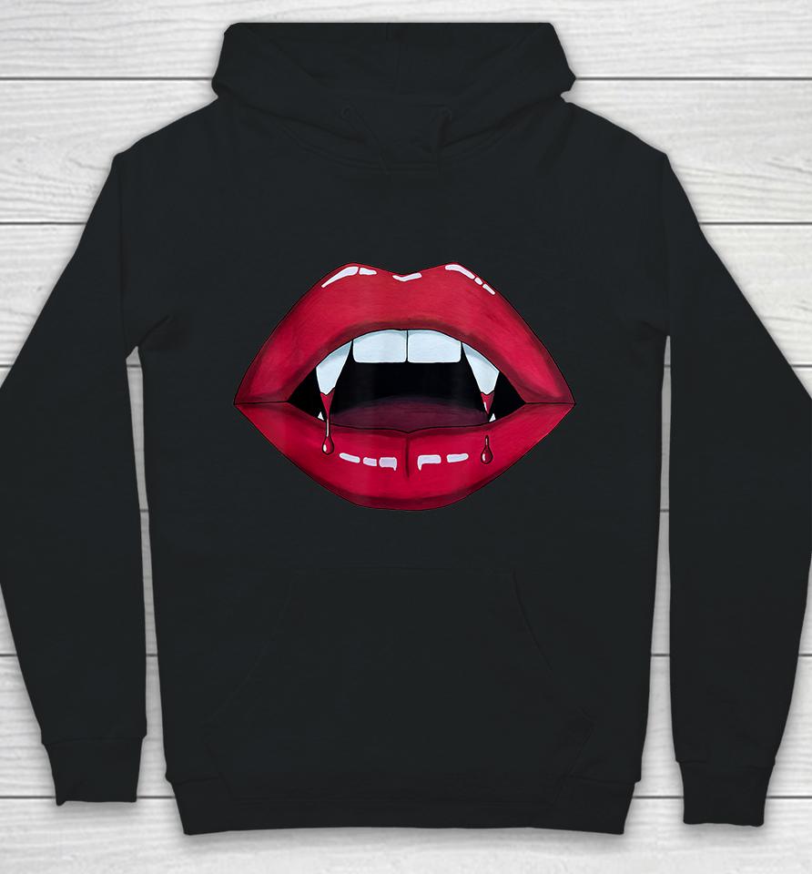 Sexy Woman Vampire Mouth Blood Fangs Teeth Bright Red Lips Hoodie
