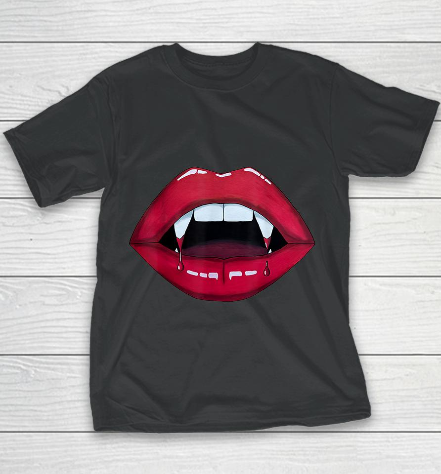 Sexy Woman Vampire Mouth Blood Fangs Teeth Bright Red Lips Youth T-Shirt