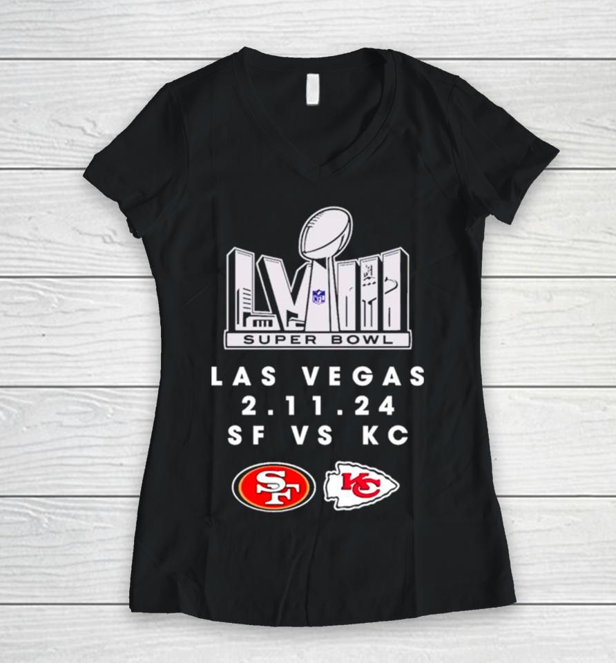 Sf 49Ers Vs Kc Chiefs Super Bowl Lviii Las Vegas Women V-Neck T-Shirt