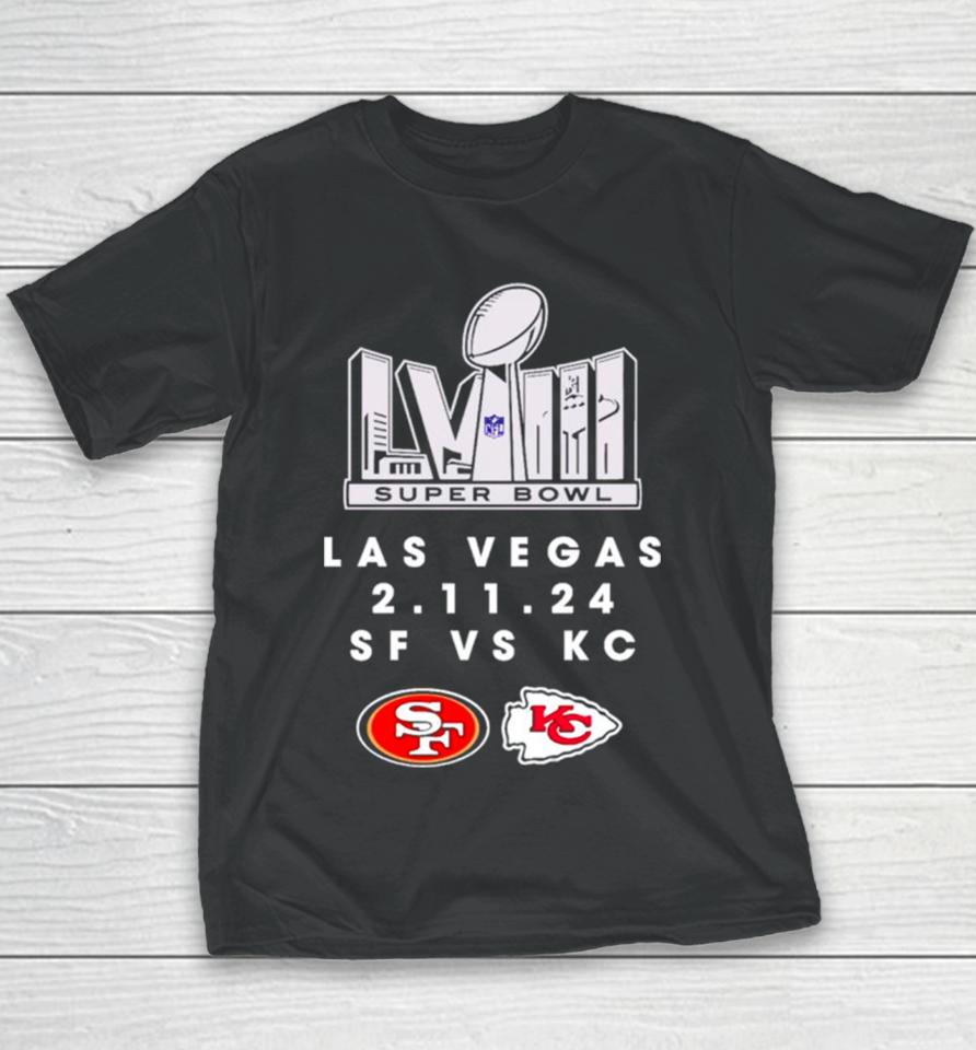 Sf 49Ers Vs Kc Chiefs Super Bowl Lviii Las Vegas Youth T-Shirt