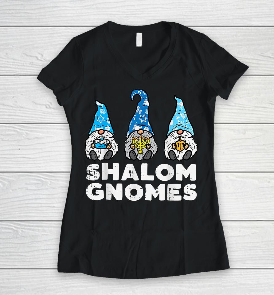 Shalom Gnomes Hanukkah Pajamas Chanukah Women V-Neck T-Shirt