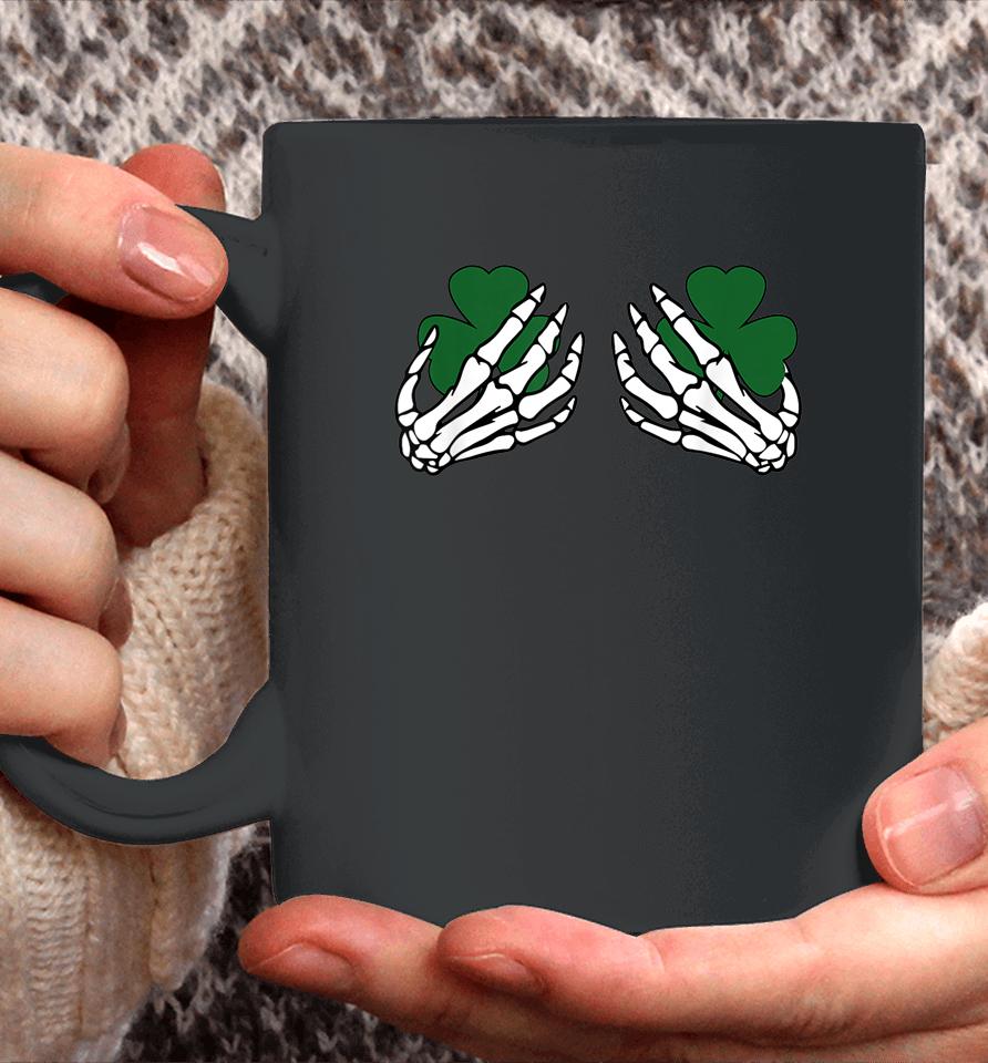Shamrock Boobs Funny St Patrick's Day Skeleton Hands Coffee Mug