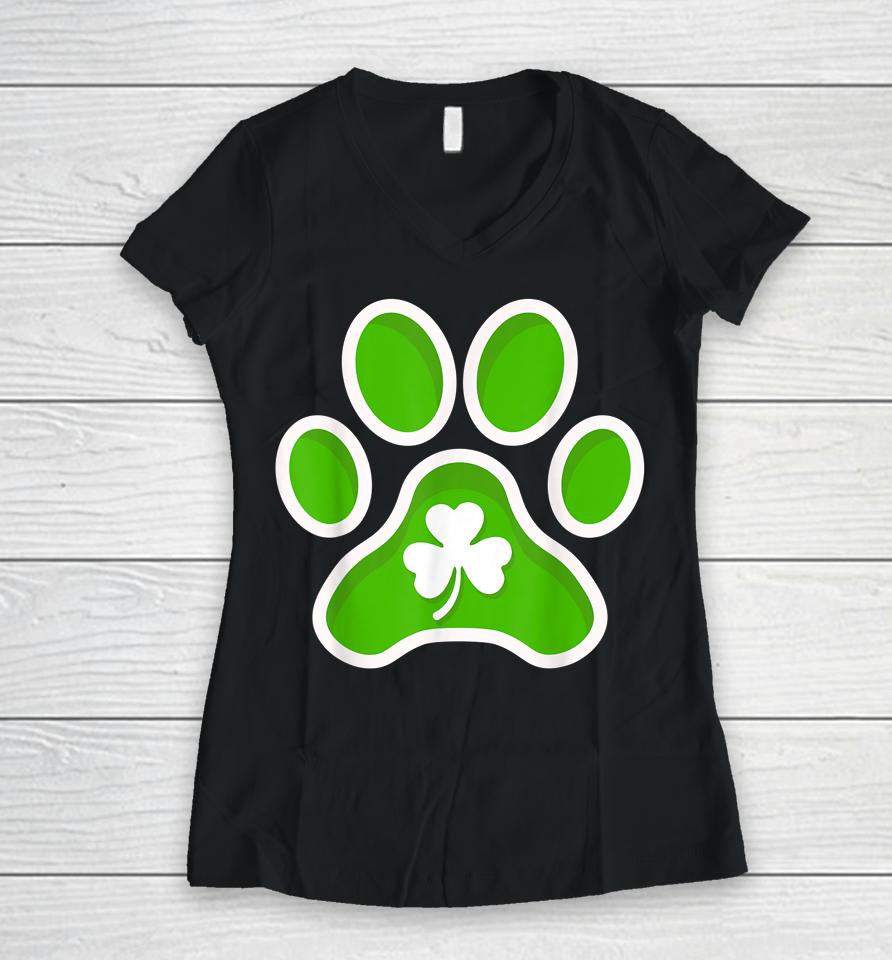 Shamrock Dog St Patrick's Day Women V-Neck T-Shirt