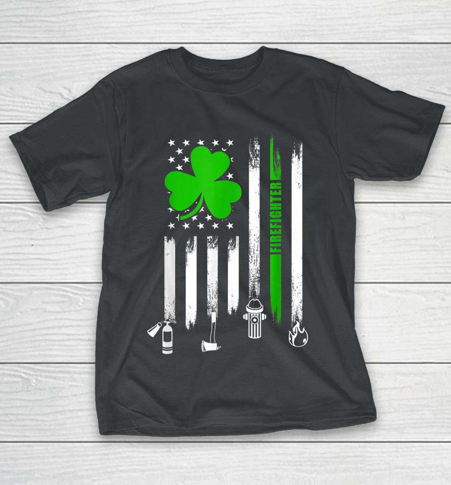 Shamrock Irish American Flag Firefighter St Patrick's Day T-Shirt