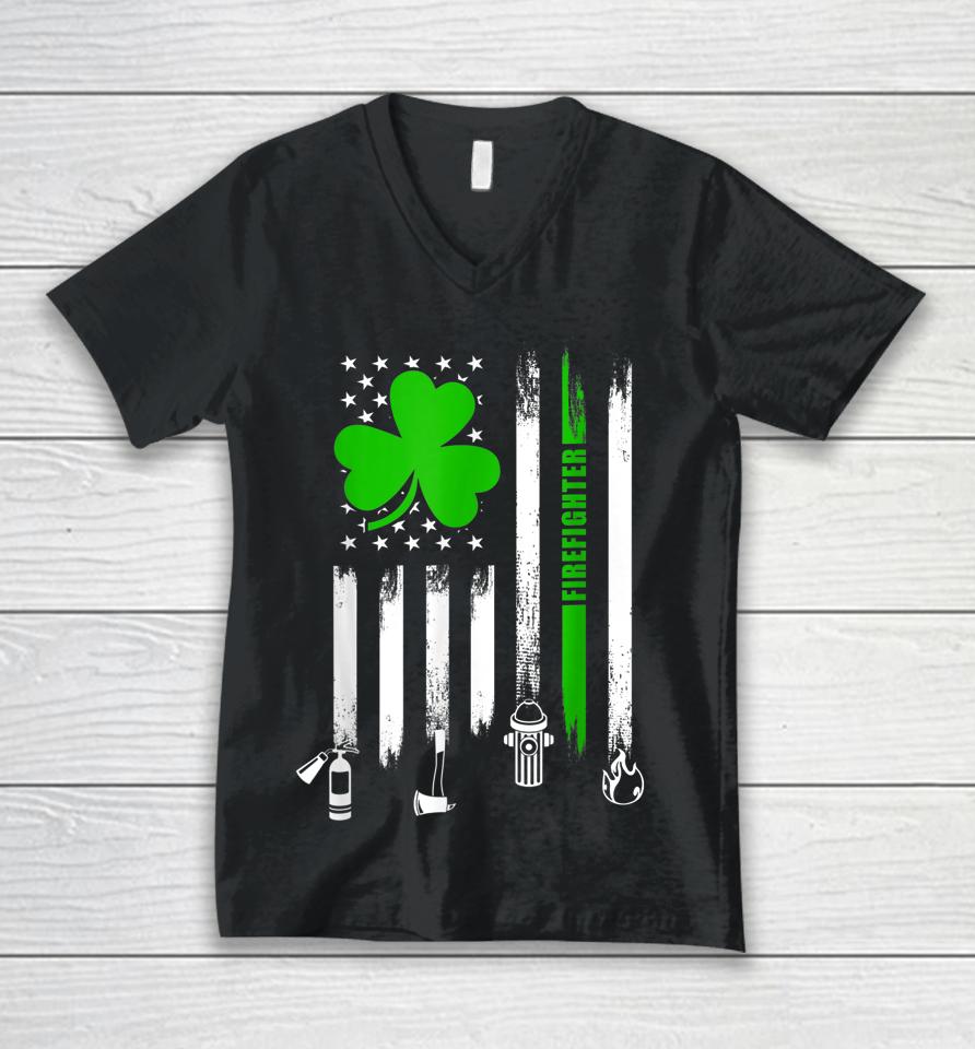 Shamrock Irish American Flag Firefighter St Patrick's Day Unisex V-Neck T-Shirt