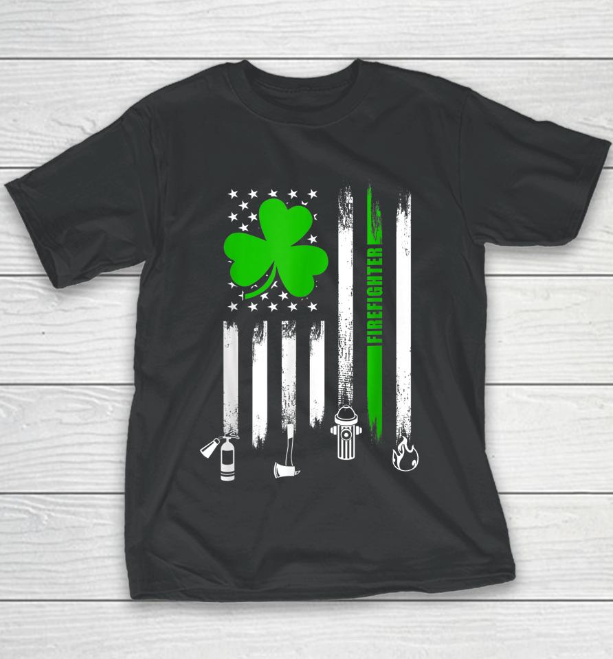 Shamrock Irish American Flag Firefighter St Patrick's Day Youth T-Shirt