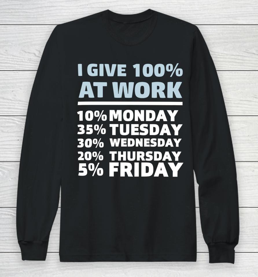 Shannon Sharpe I Give 100% At Work 10% Monday 35% Tuesday 30 % Wednesday 20% Thursday 5% Friday Long Sleeve T-Shirt