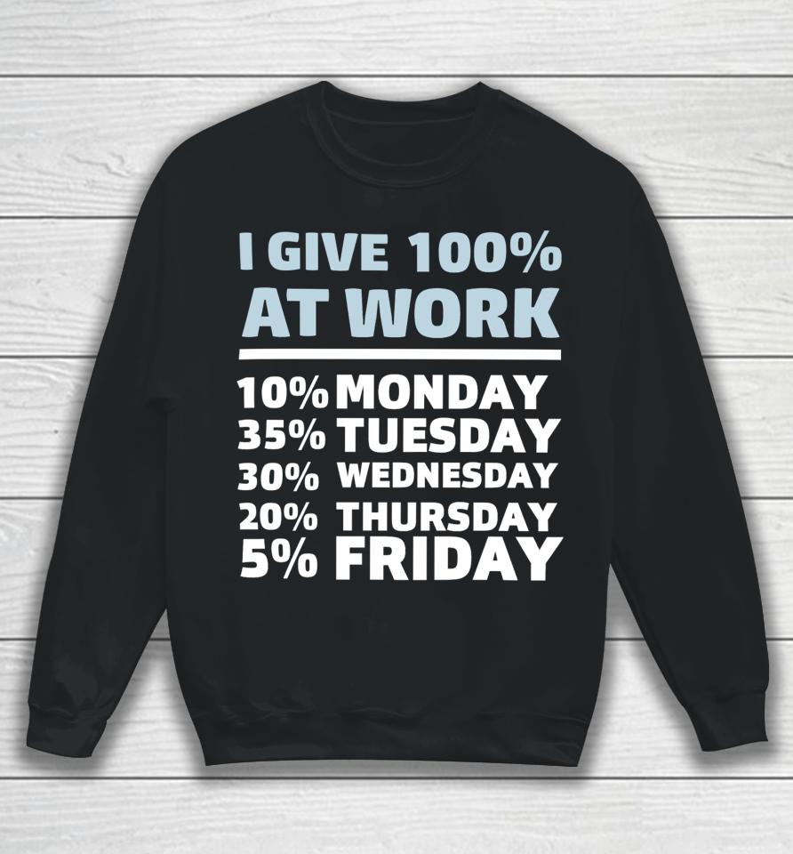 Shannon Sharpe I Give 100% At Work 10% Monday 35% Tuesday 30 % Wednesday 20% Thursday 5% Friday Sweatshirt