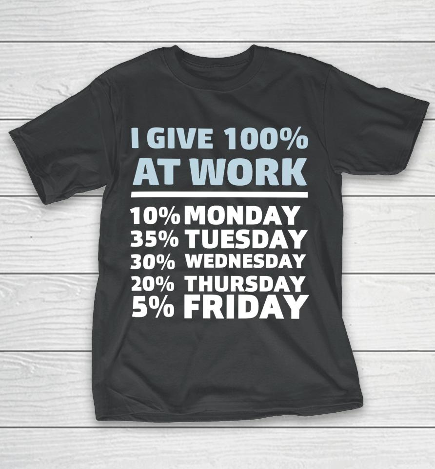 Shannon Sharpe I Give 100% At Work 10% Monday 35% Tuesday 30 % Wednesday 20% Thursday 5% Friday T-Shirt