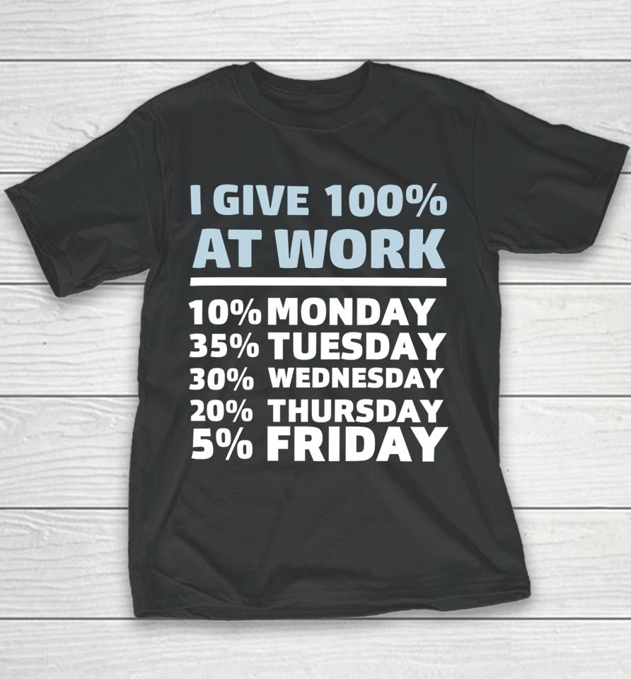 Shannon Sharpe I Give 100% At Work 10% Monday 35% Tuesday 30 % Wednesday 20% Thursday 5% Friday Youth T-Shirt