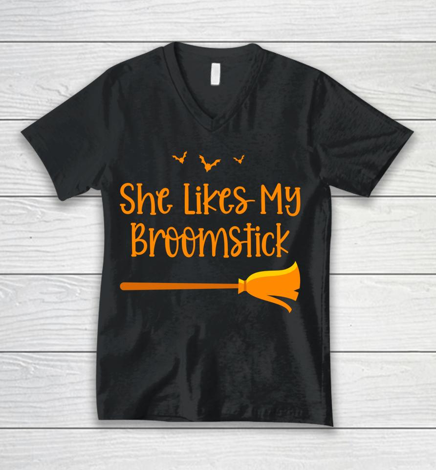 She Likes My Broomstick Halloween Unisex V-Neck T-Shirt