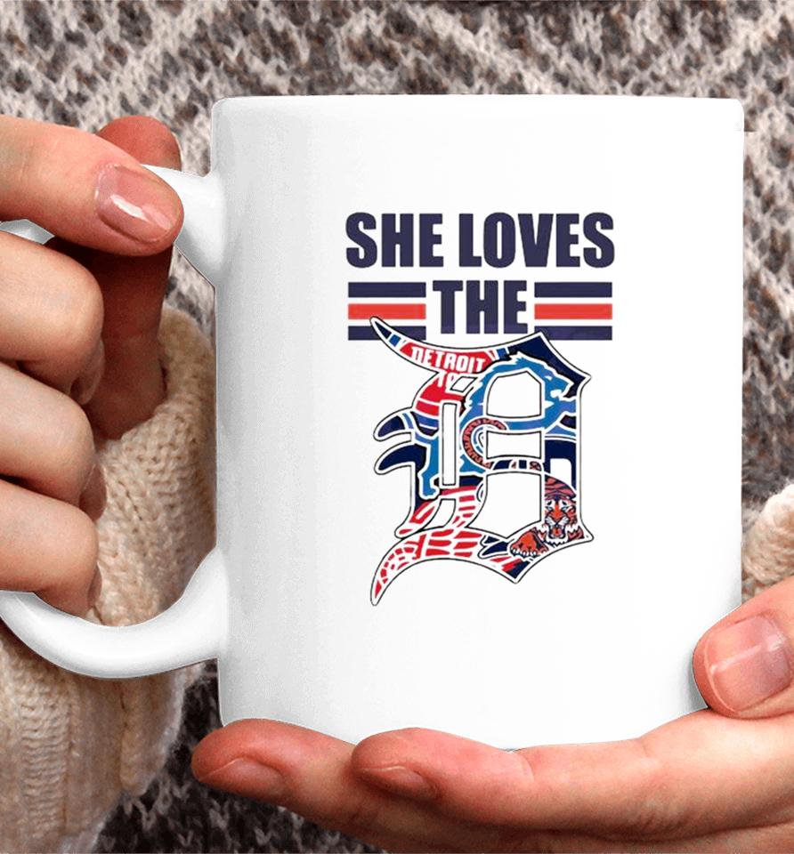 She Loves The D Detroit Baseball Football Coffee Mug