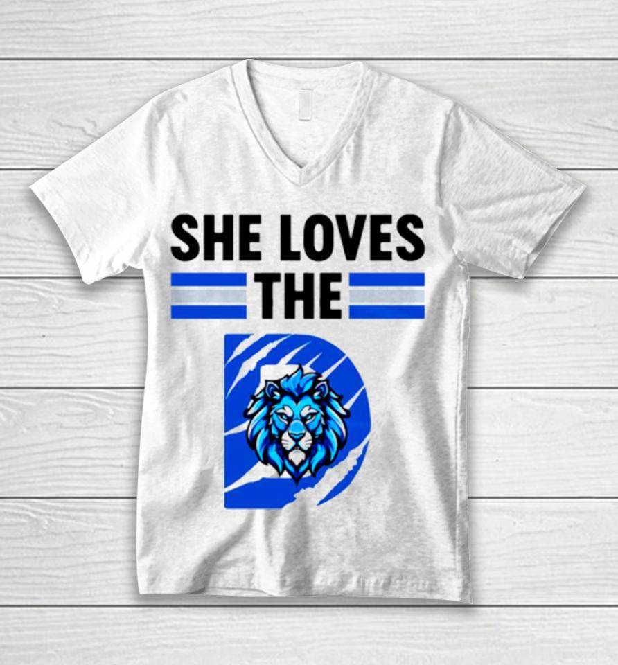 She Loves The Detroit Lions Football Unisex V-Neck T-Shirt
