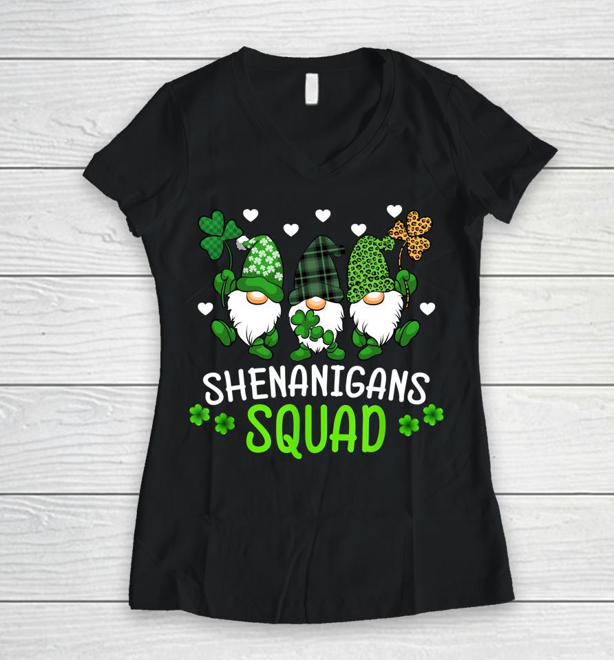 Shenanigans Squad Gnomes St Patrick's Day Women V-Neck T-Shirt