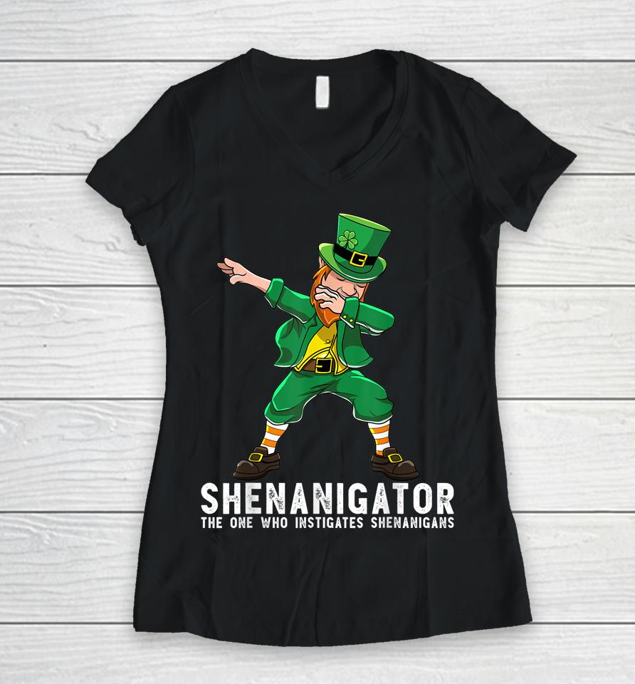 Shenanigator Dabbing Leprechaun St Patrick's Day Women V-Neck T-Shirt