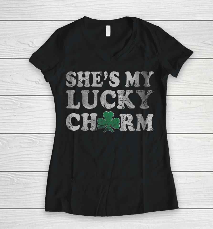She's My Lucky Charm Couples Matching St Patrick's Day Women V-Neck T-Shirt