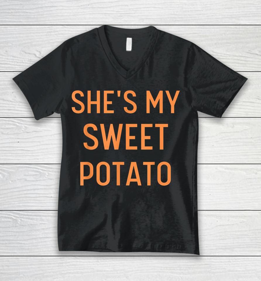 She's My Sweet Potato I Yam Funny Couples Thanksgiving Unisex V-Neck T-Shirt