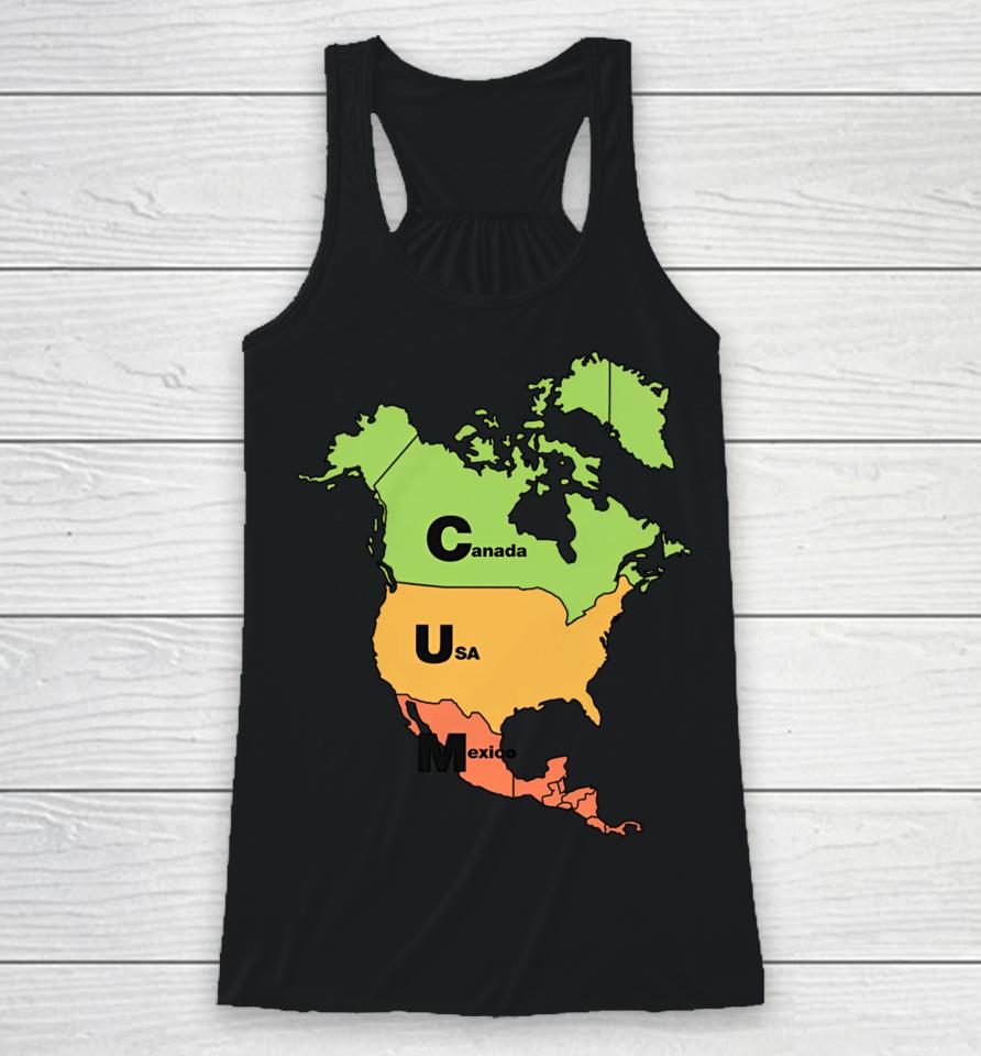 Shirts That Go Hard Cum Map (Canada, Usa And Mexico) Racerback Tank