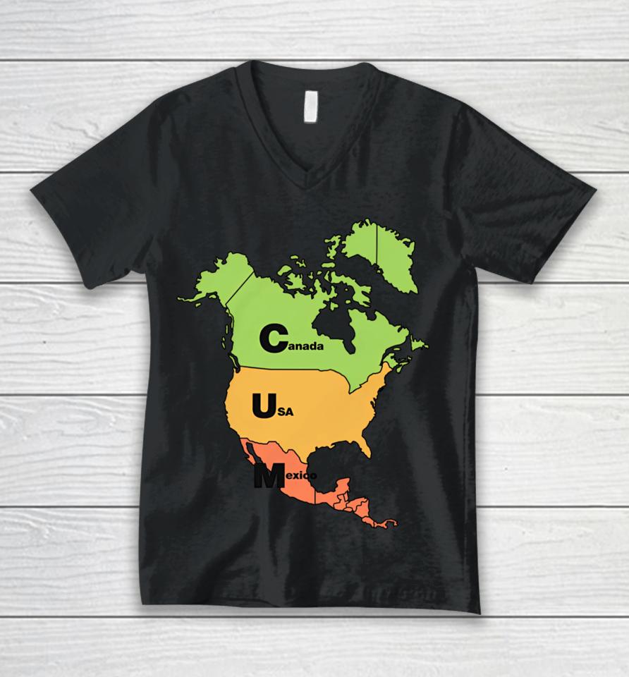 Shirts That Go Hard Cum Map (Canada, Usa And Mexico) Unisex V-Neck T-Shirt