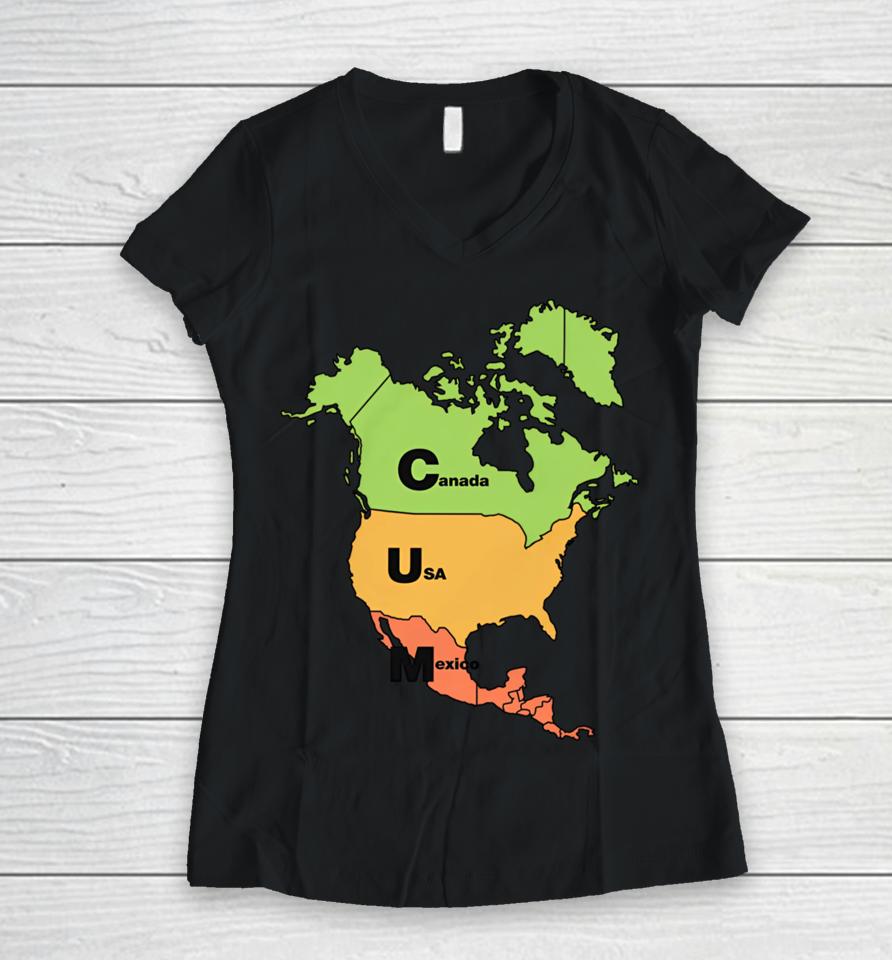Shirts That Go Hard Cum Map (Canada, Usa And Mexico) Women V-Neck T-Shirt