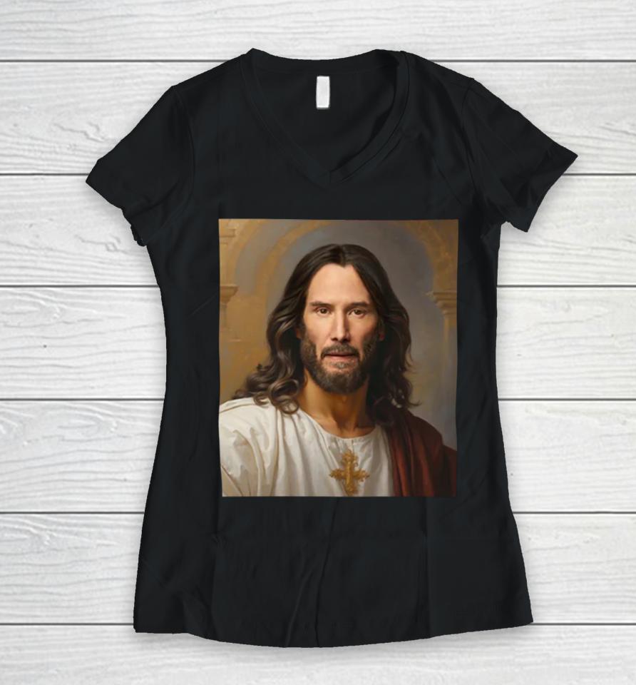 Shithead Steve Store Keanu Reeves Christ Women V-Neck T-Shirt