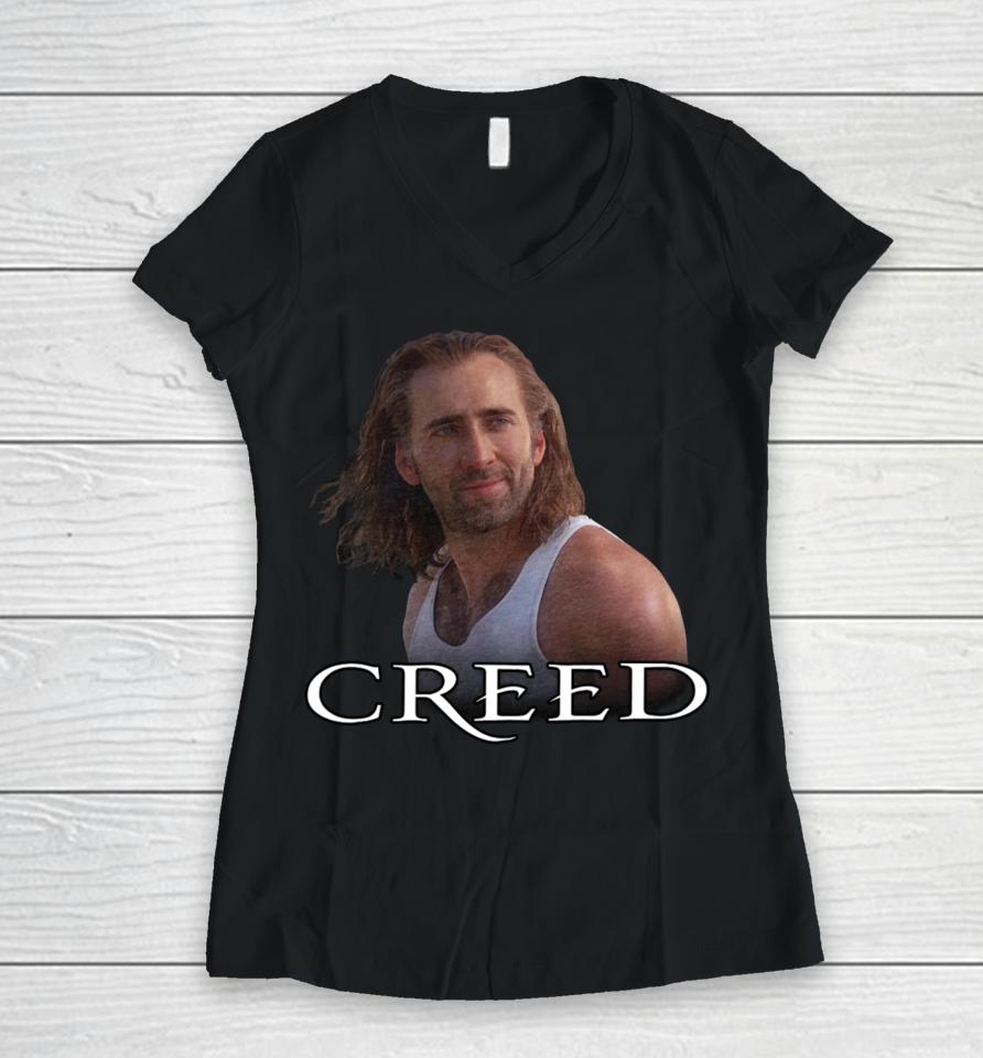 Shitheadsteve Merch Nicolas Cage Creed Women V-Neck T-Shirt