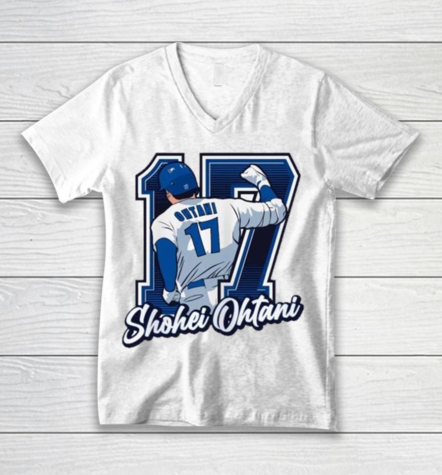 Shohei Ohtani Back 17 Los Angeles Dodgers Baseball Determined Win Unisex V-Neck T-Shirt