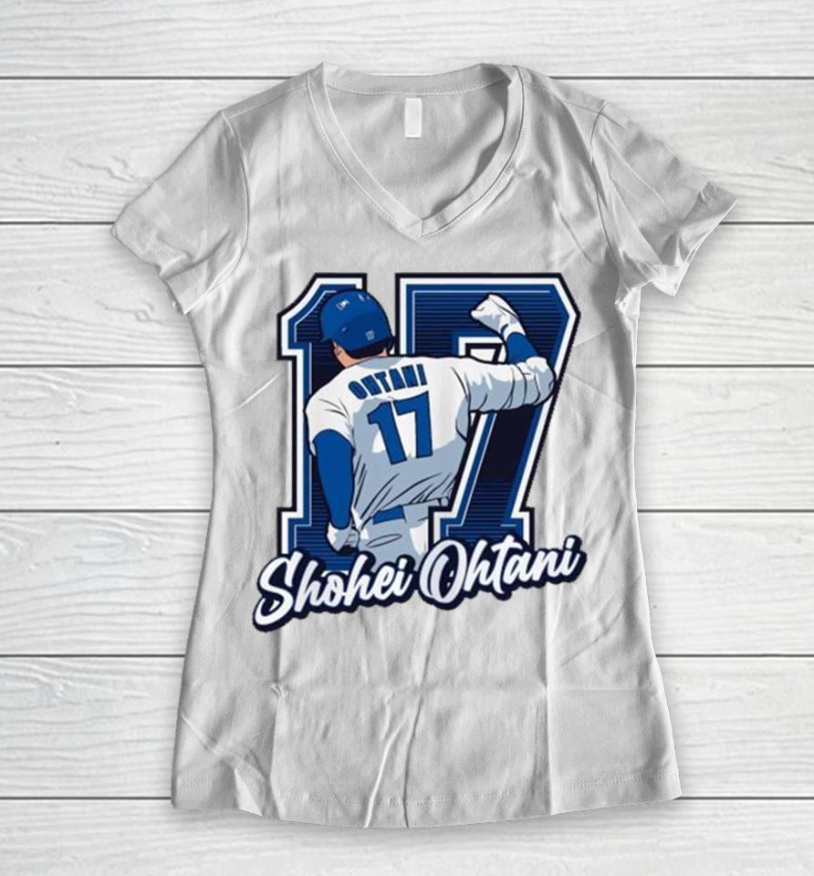 Shohei Ohtani Back 17 Los Angeles Dodgers Baseball Determined Win Women V-Neck T-Shirt