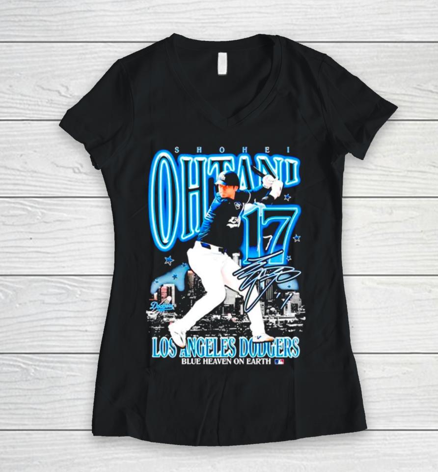 Shohei Ohtani Los Angeles Dodgers Blue Heaven On Earth Women V-Neck T-Shirt