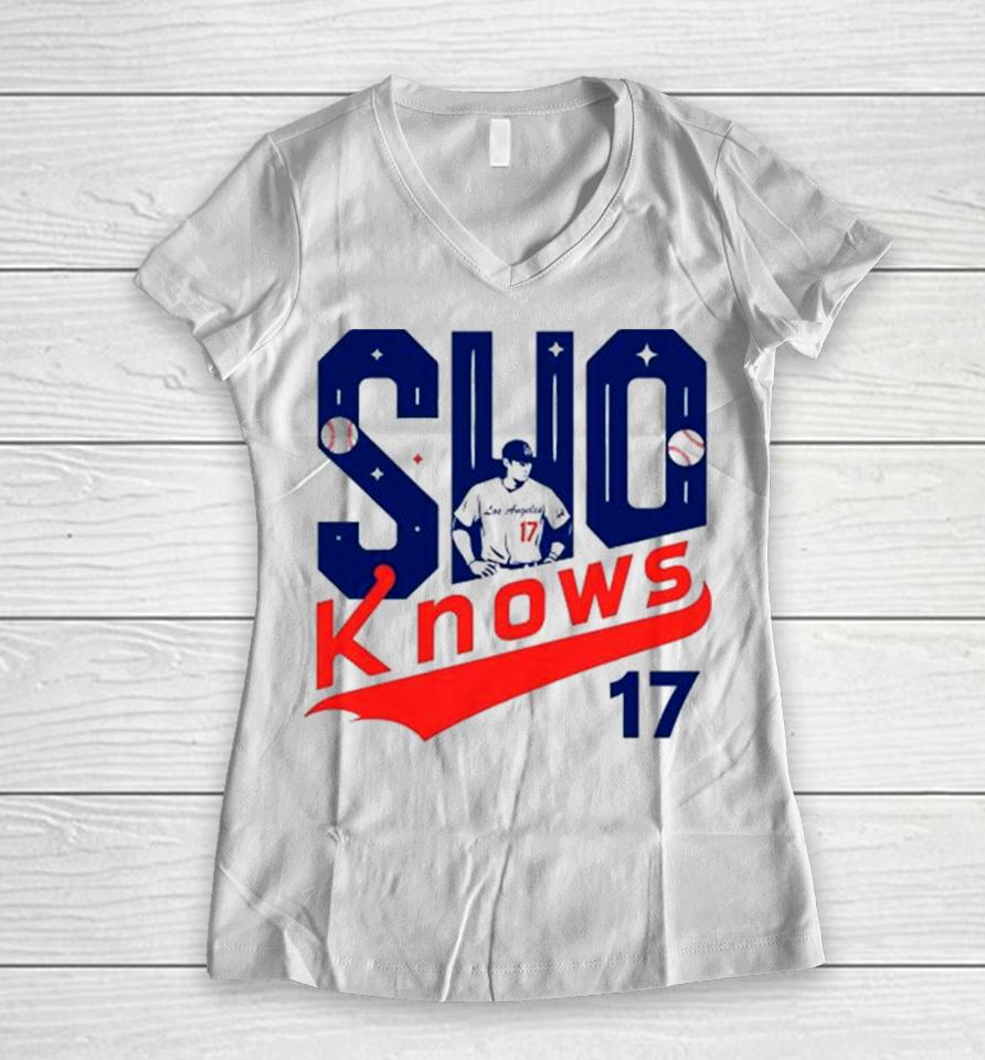 Shohei Ohtani Player Los Angeles Sho Knows 17 Baseball Women V-Neck T-Shirt