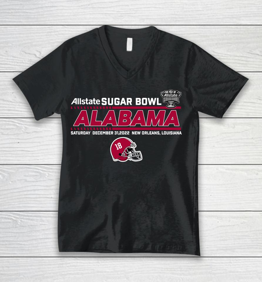Shop Allstate Sugar Bowl 2022 Alabama Team Helmet Fleece Unisex V-Neck T-Shirt