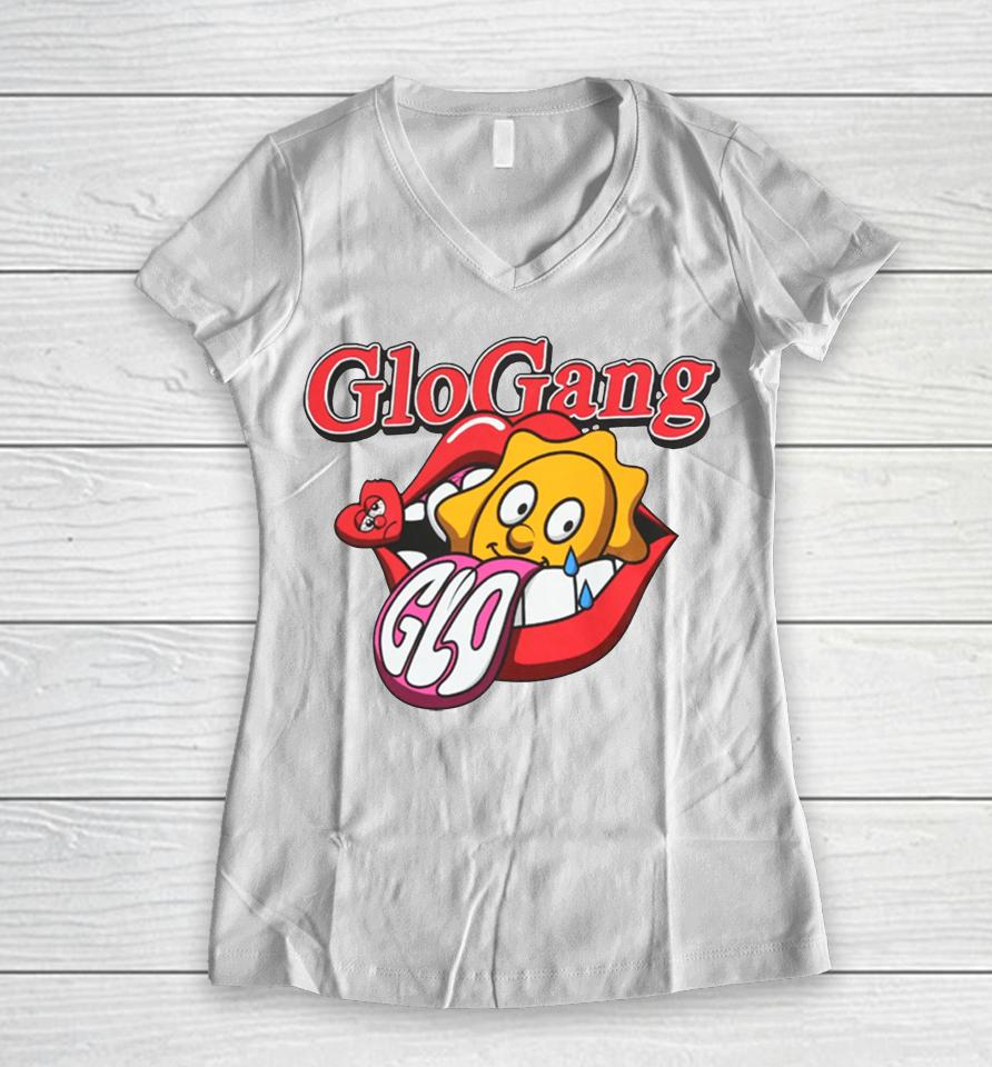 Shop Chief Keef Glo Gang Rolling Glo 2023 Women V-Neck T-Shirt