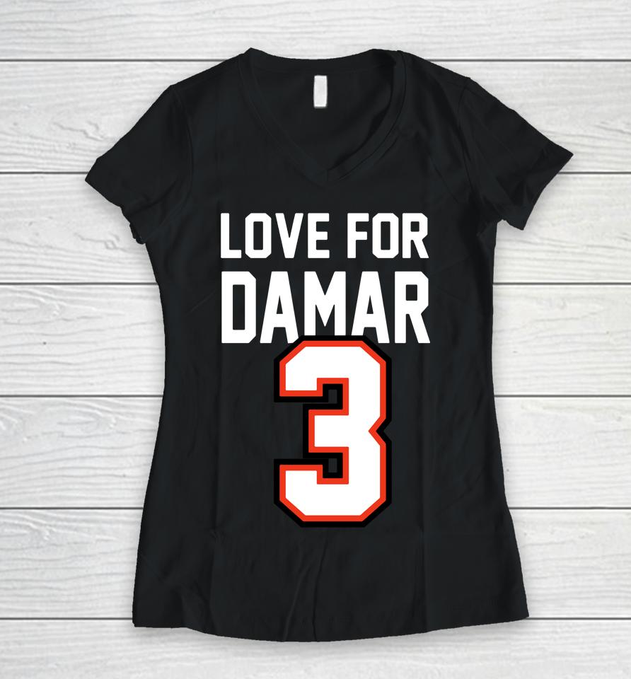 Shop Damar Hamlin Honored In  Love For 3 Damar Women V-Neck T-Shirt