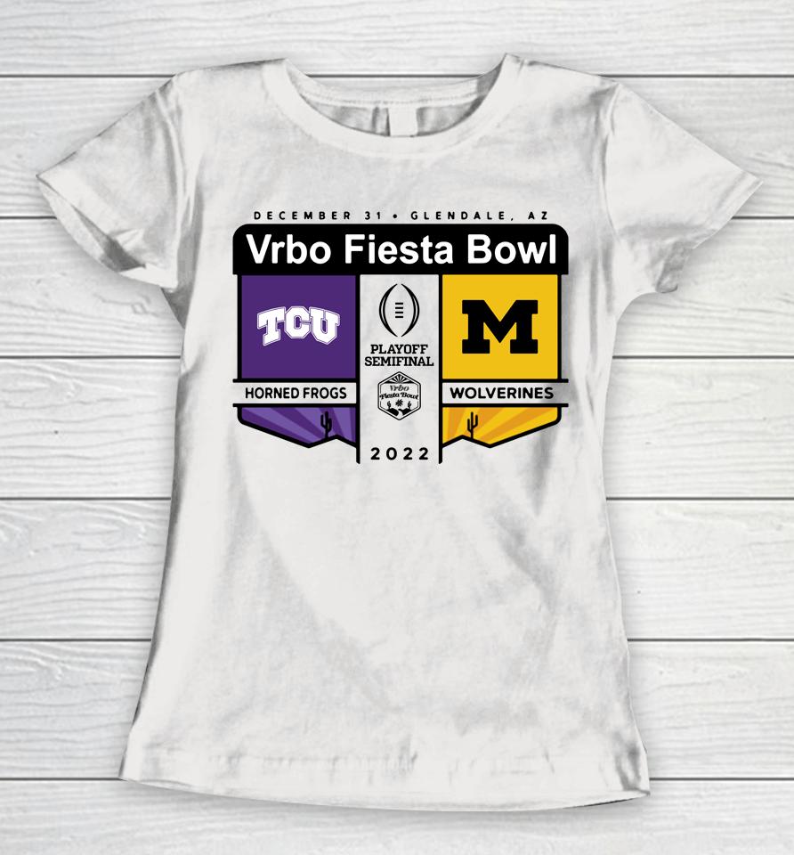 Shop Fiesta Bowl Tcu Vs Michigan Vrbo Fiesta Bowl Matchup Women T-Shirt