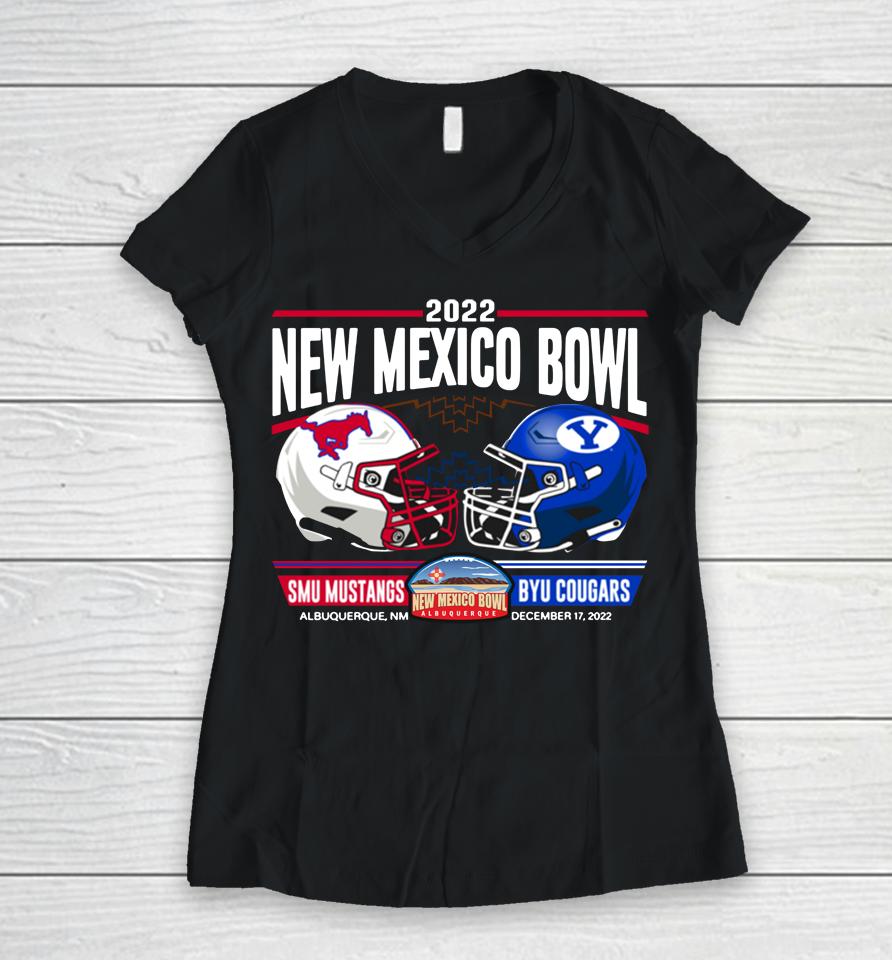 Shop New Mexico Bowl Smu Mustangs Vs Byu Cougars Helmets Women V-Neck T-Shirt