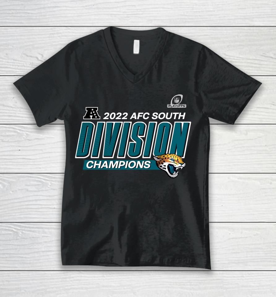 Shop Nfl Jacksonville Jaguars 2022 Afc South Division Champions Divide And Conquer Big And Tall Unisex V-Neck T-Shirt