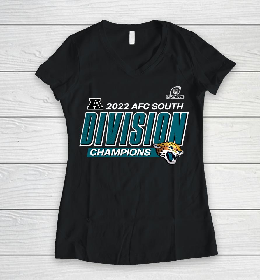 Shop Nfl Jacksonville Jaguars 2022 Afc South Division Champions Divide And Conquer Big And Tall Women V-Neck T-Shirt