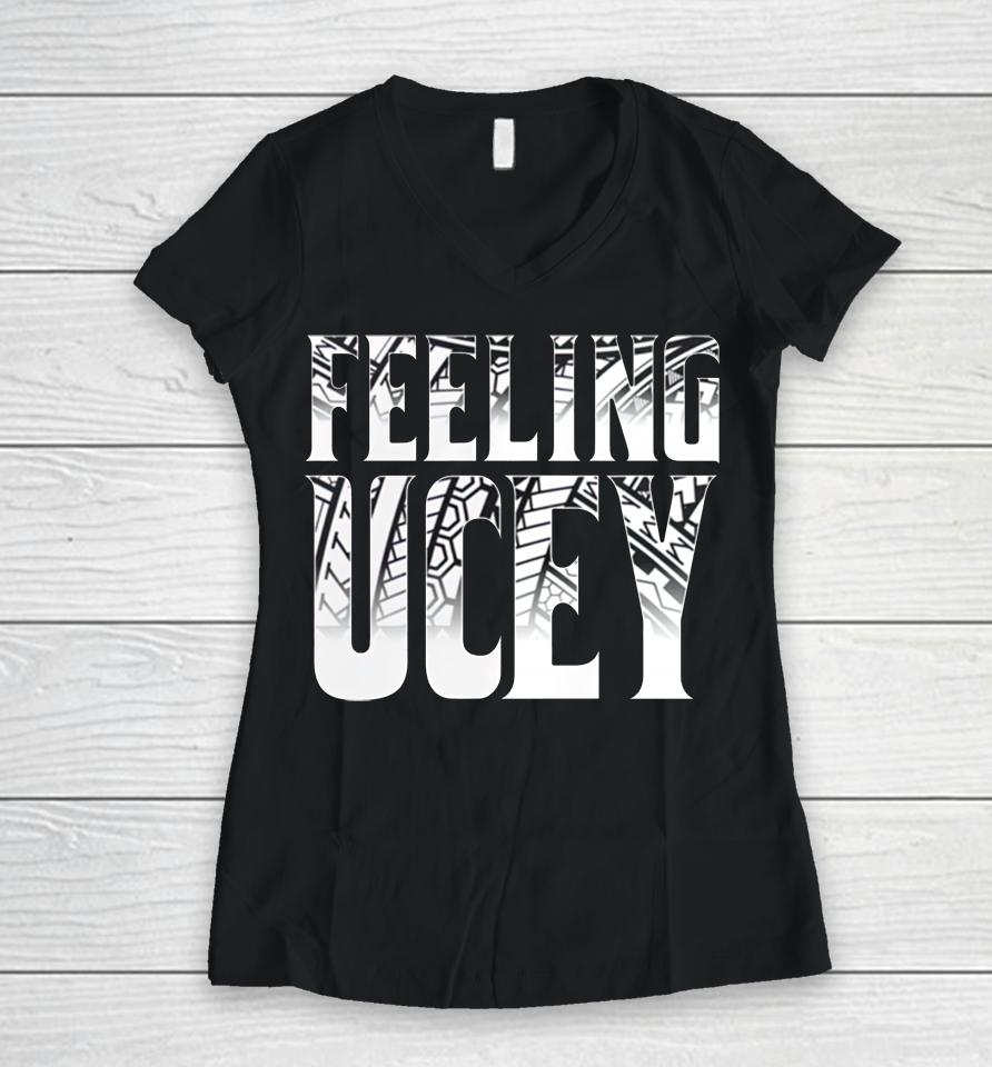 Shop Wwe Men's Black The Bloodline Feeling Ucey Women V-Neck T-Shirt