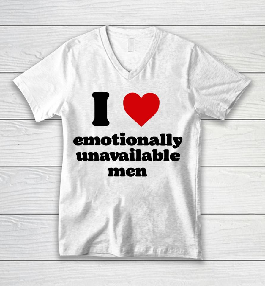 Shopellesong I Heart Emotionally Unavailable Men Unisex V-Neck T-Shirt