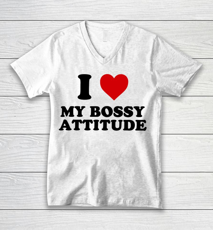 Shopellesong I Heart My Bossy Attitude Unisex V-Neck T-Shirt
