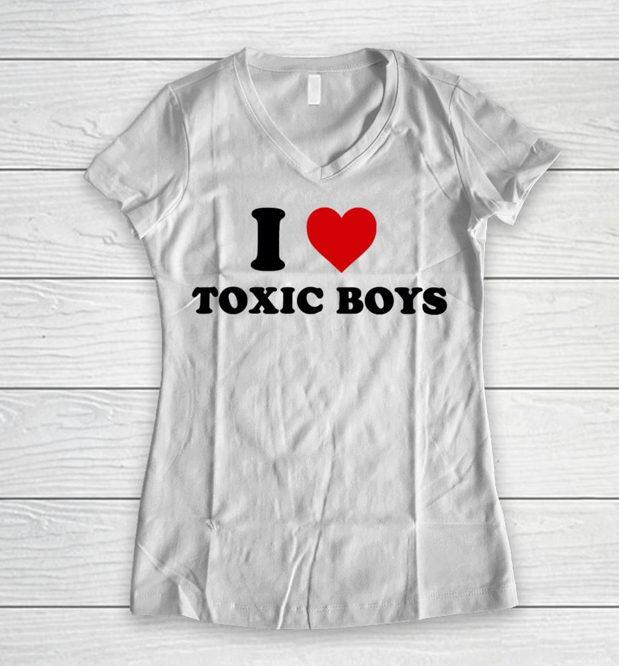 Shopellesong I Heart Toxic Boys Women V-Neck T-Shirt