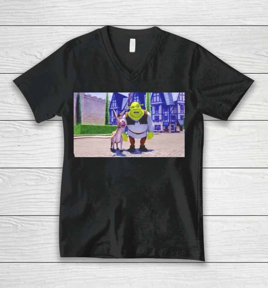 Shrek And Donkey In Sherks House Unisex V-Neck T-Shirt