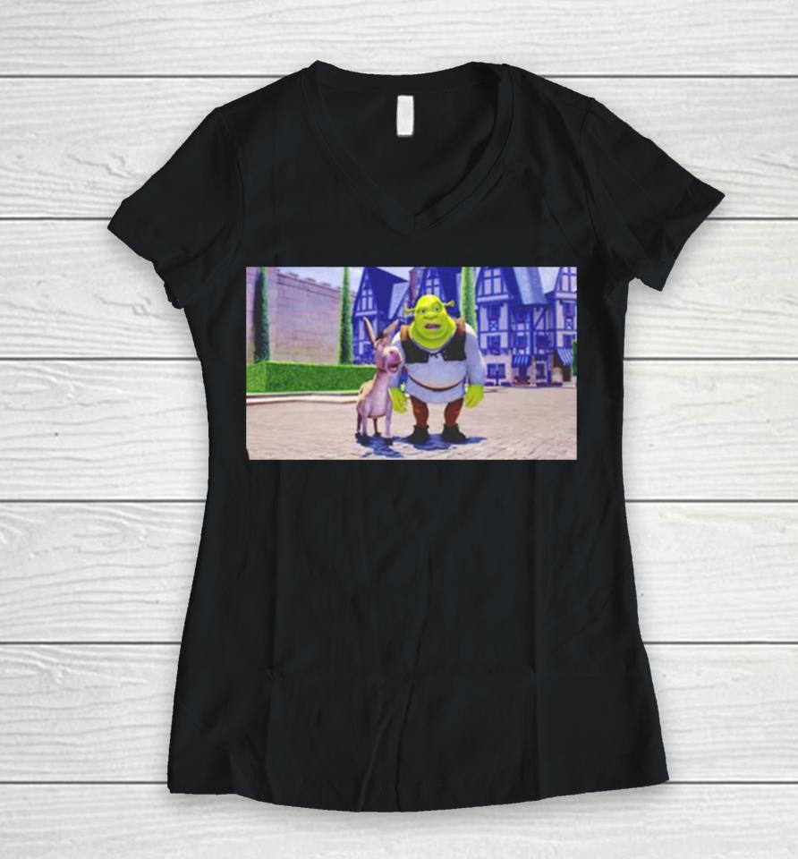 Shrek And Donkey In Sherks House Women V-Neck T-Shirt