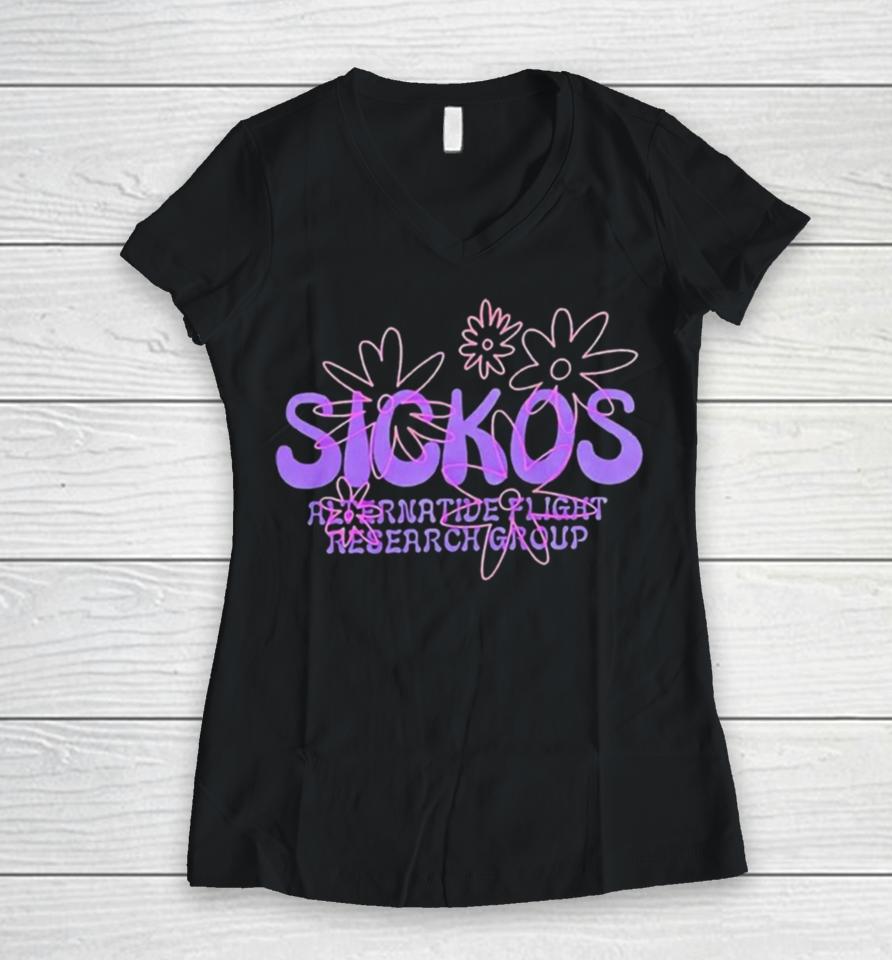 Sickos Floral Alternative Flight Research Group Tshirts Women V-Neck T-Shirt