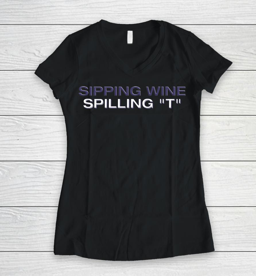 Sipping Wine Spilling Women V-Neck T-Shirt